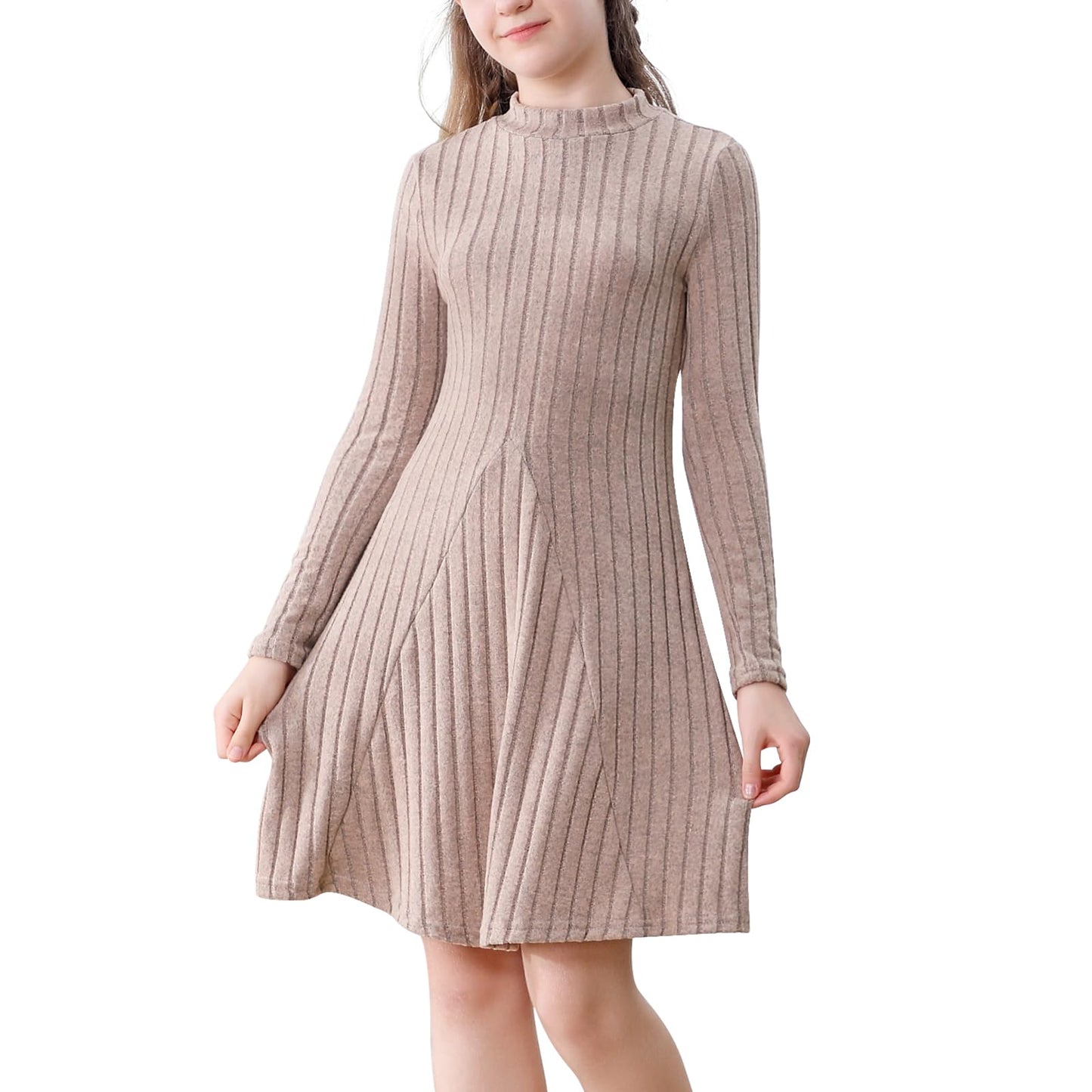 TATAKERI Ribbed Neckline Girls' Sweater Dress