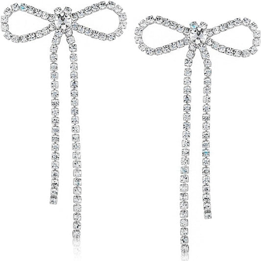 Sparkly Silver Bow Stud Earrings