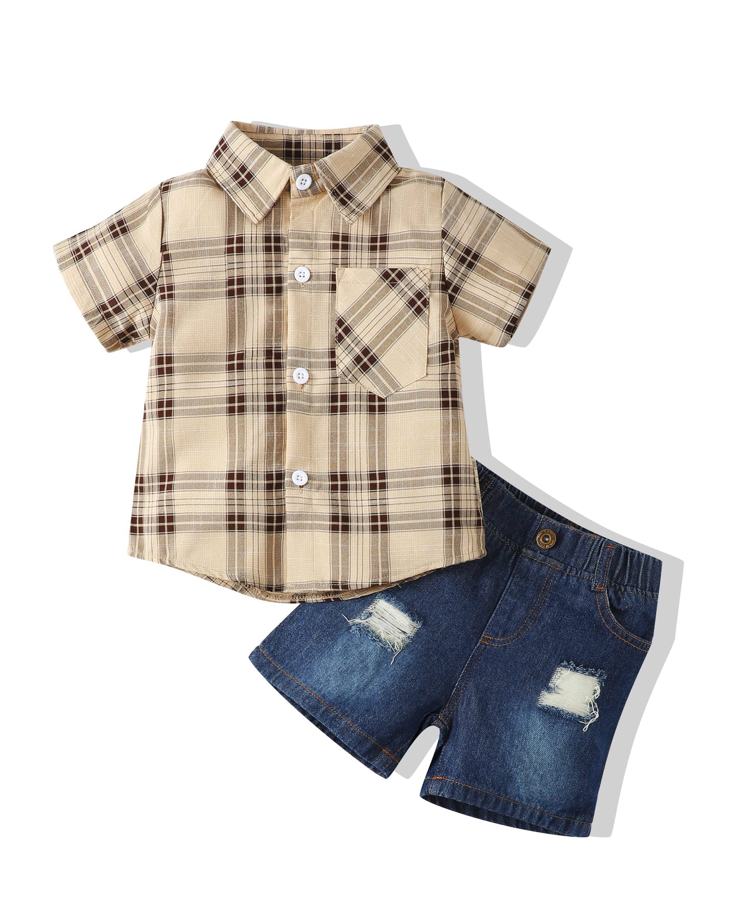 Renotemy Toddler Boy Plaid Summer Outfit Set