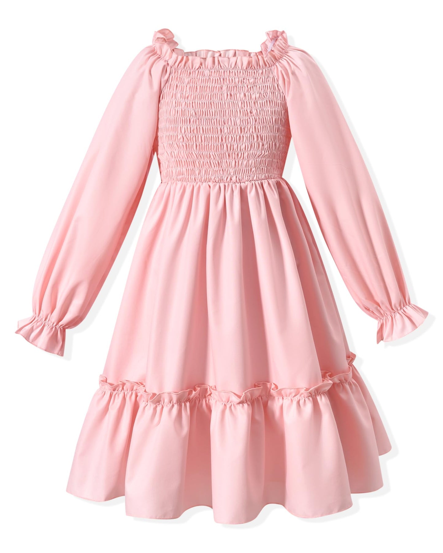 Little Girls Ruffle Midi Dress Long Sleeve Size 6-7 Pink