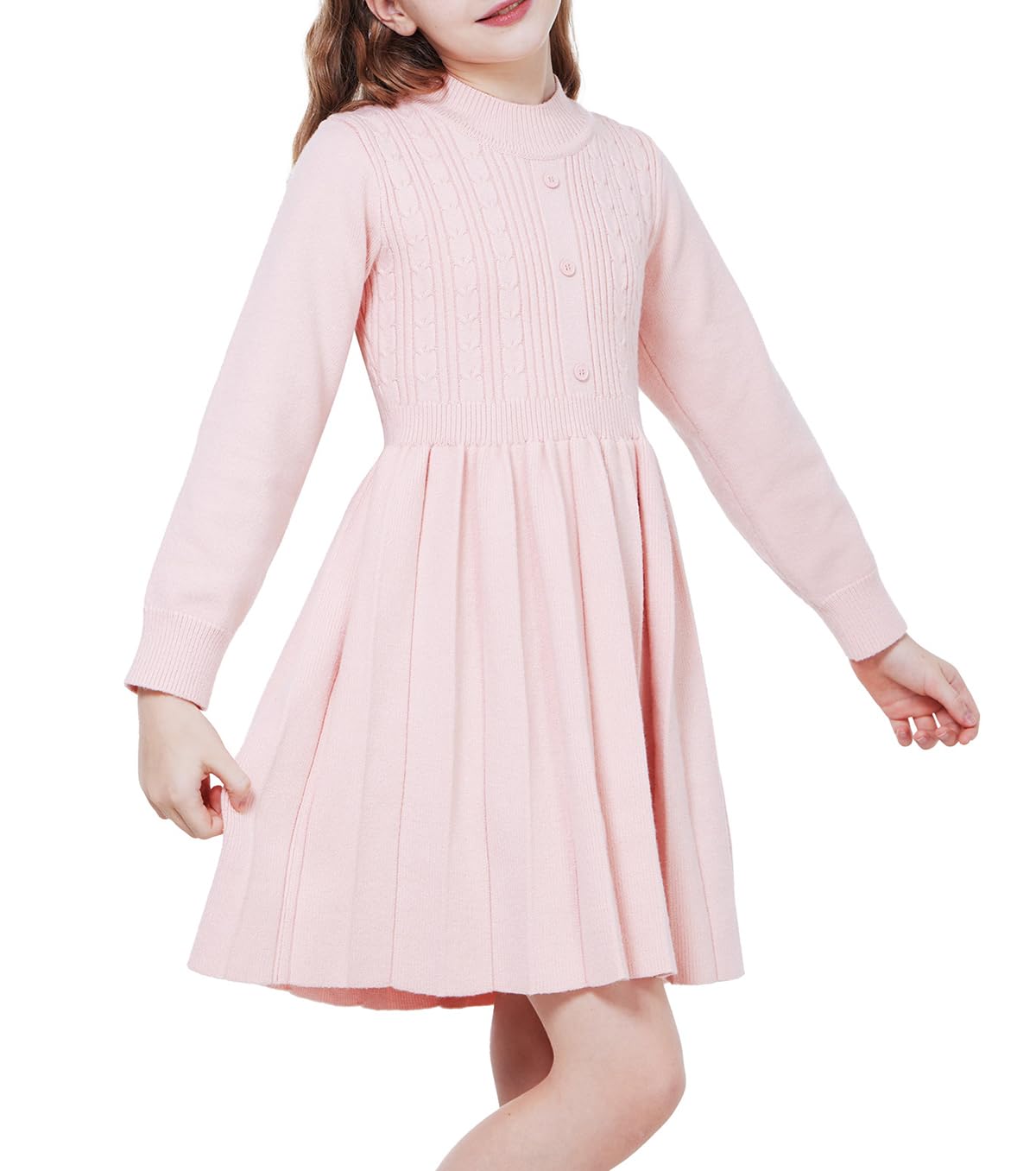 Snugly Pink Sweater Dress with A-line Pleated Hem 5-6Y