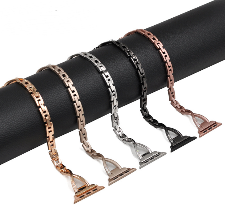 Bracelet Apple Watch en acier inoxydable type X avec diamants