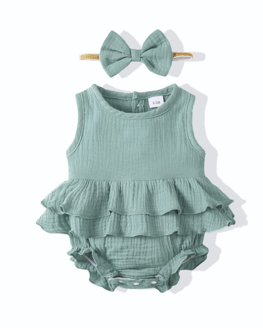 LinenSoft Romper with Headband 3-6M