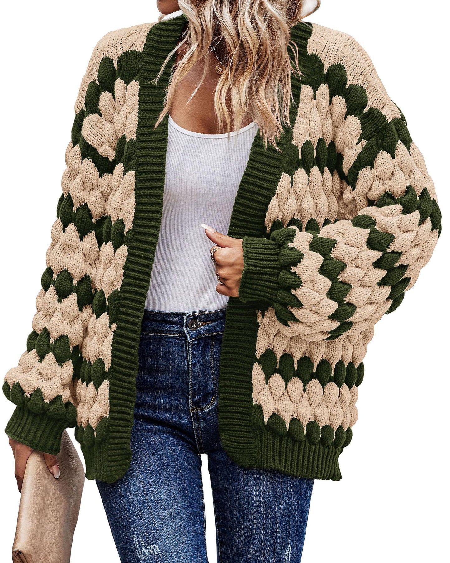 Puff Sleeve Chunky Knit Cardigan