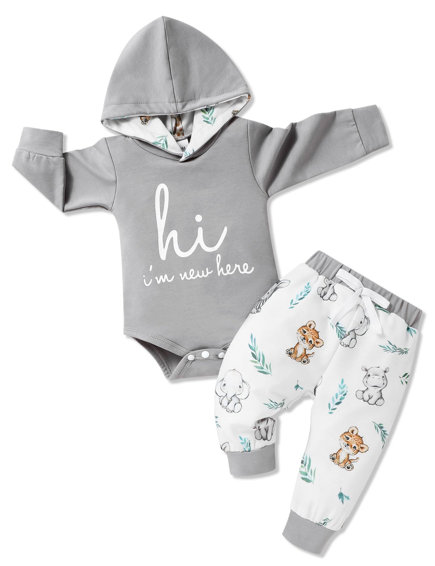 SnuggleSoft Baby Boy Hoodie & Animal Pants Outfit