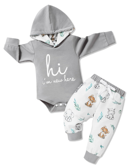 SnuggleSoft Baby Boy Hoodie & Animal Pants Outfit