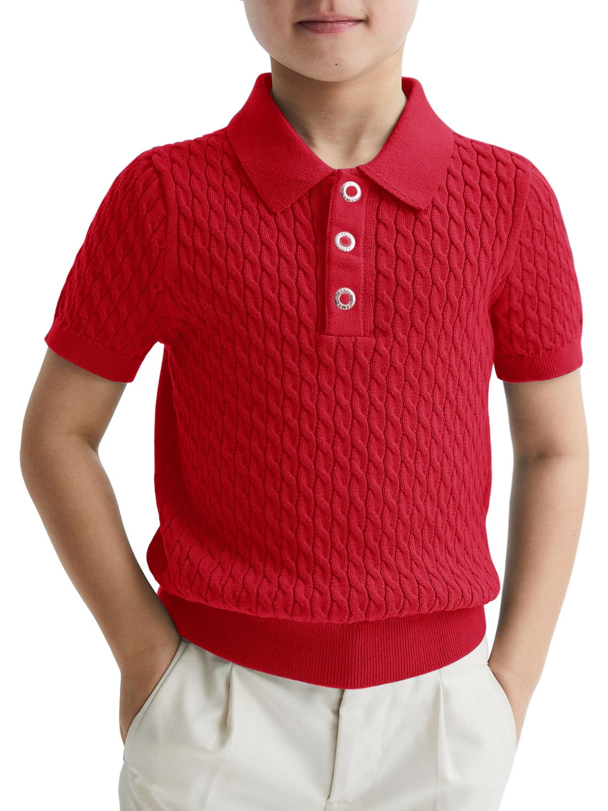 KnitLad Boys Cable Polo - Short Sleeve Sweater Top