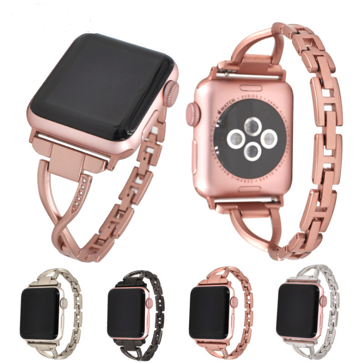 Bracelet Apple Watch en acier inoxydable type X avec diamants