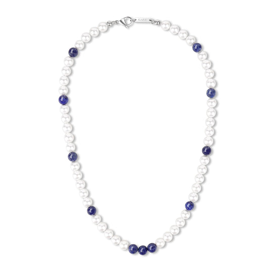 Lapis & Pearl Men's Beaded Necklace