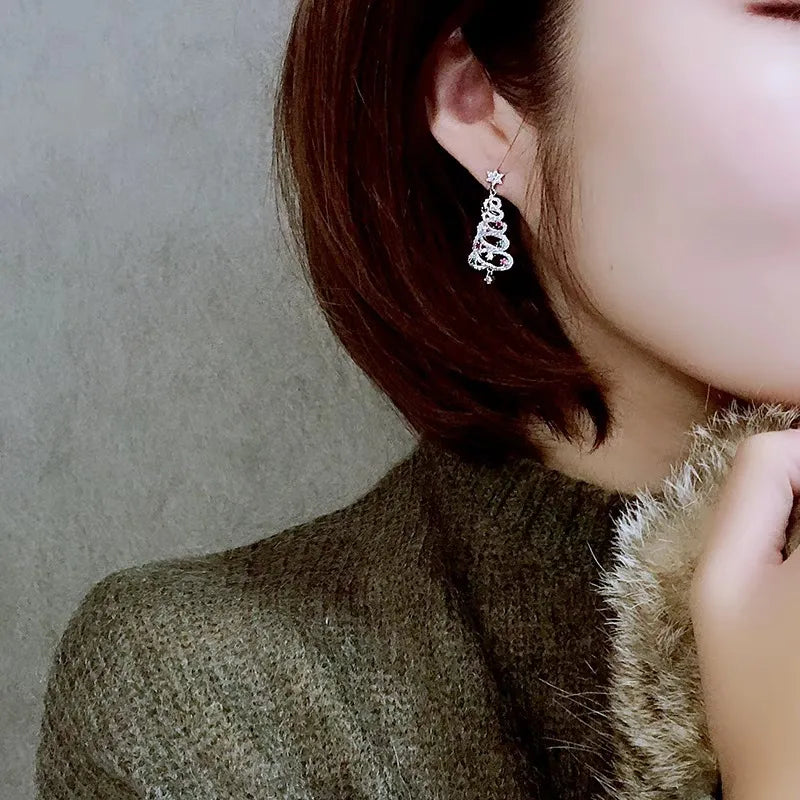 Boucles d'oreilles strass sapin de Noël