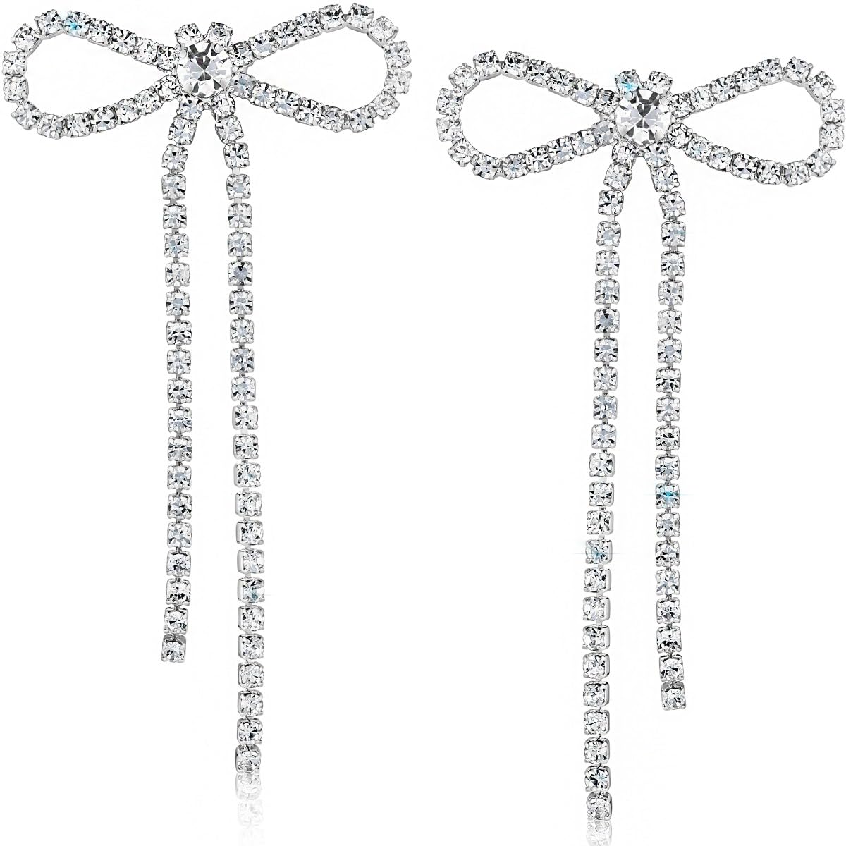 Sparkly Silver Bow Stud Earrings