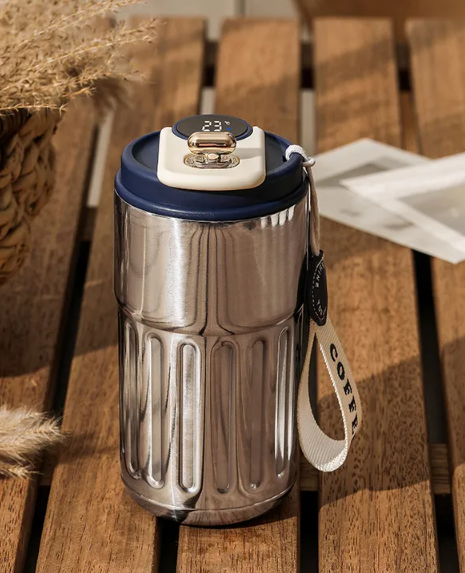 Bouteille Thermique Numérique Intelligente Tasse à Café Portable Bouteille d'Eau en Acier Inoxydable Tasse Isotherme pour Voiture Bouteilles Isothermes Gardant au Froid 450 ml