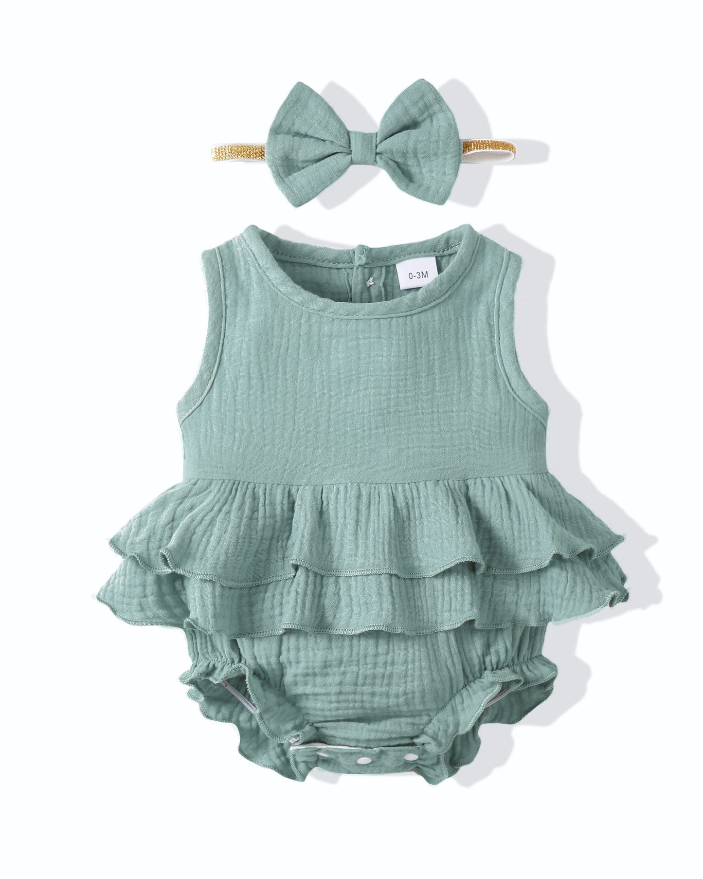 LinenSoft Romper with Headband 3-6M