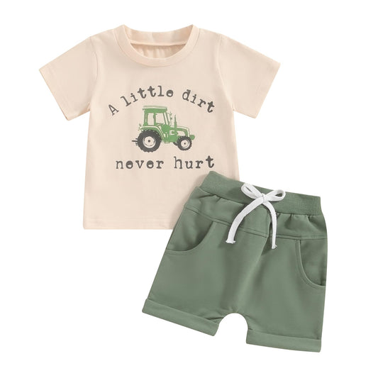 Cuddly Cub Tractor Print Summer Set for Toddlers 18-24M