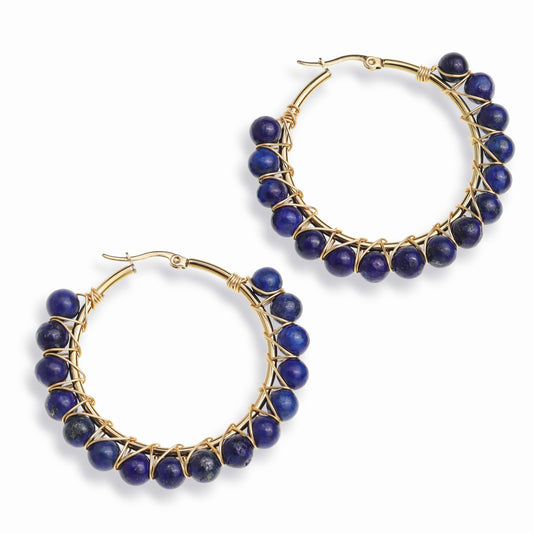 Agriajun Bold Blue Gemstone Hoop Earrings
